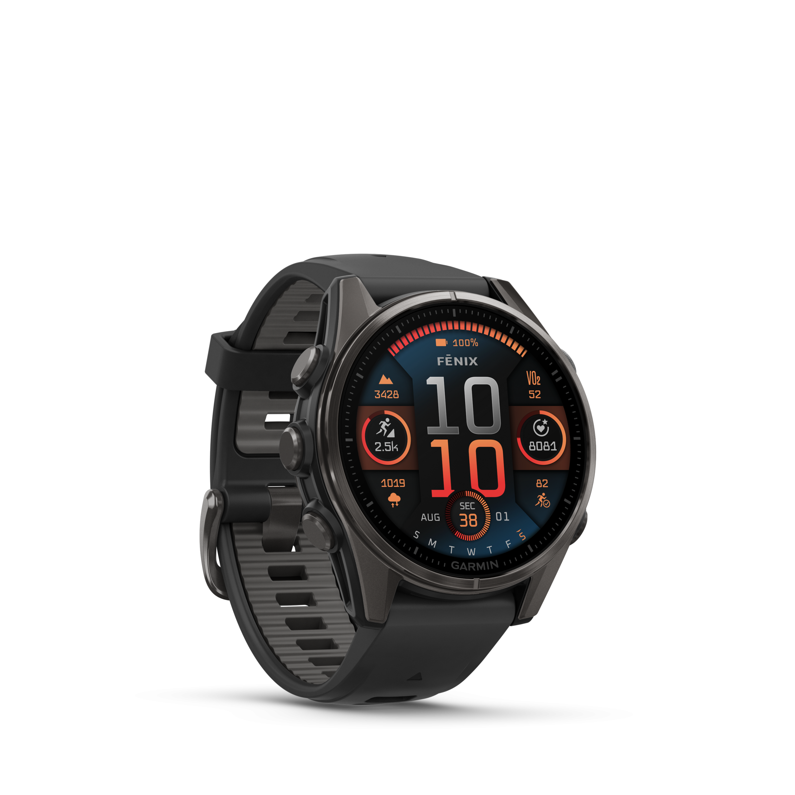 Fenix8_43_HR_Carbon_Black_Front-right_0015_fenix8_wf_43_51mm_sapphire_carbongray Fenix 8 AMOLED-Saph Black 43mm - Image 1